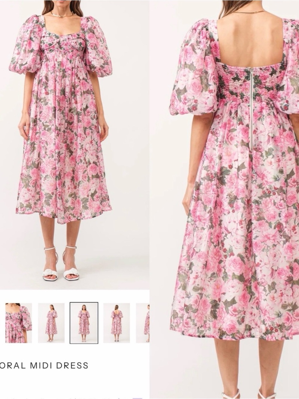 Sofie the Label Pink Puff-Sleeve Floral Cottagecore Midi Dress NWOT Med